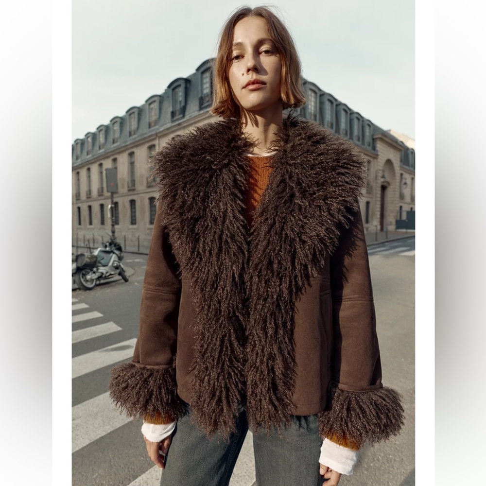 ZARA DOUBLE FACED FAUX FUR JACKET COAT PENNY LANE FAUX SUEDE 8372/221 SMALL XL - Picture 3 of 15